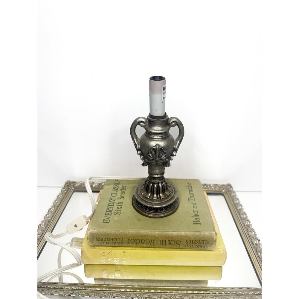 Vintage Antique Silver Resin Table Lamp Hollywood regency